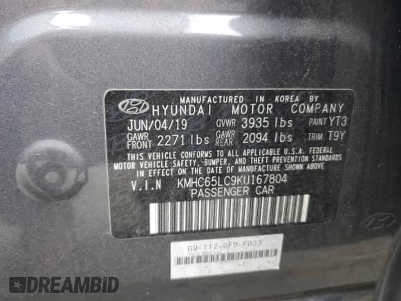 2019 Hyundai Ioniq Blue с VIN KMHC65LC9KU167804, выставлен на аукционе Copart как лот 81054905 с пробегом 121 298 миль миль и Списание • Salvage title. История ставок и продаж доступна на DreamBid. Изображение 13.