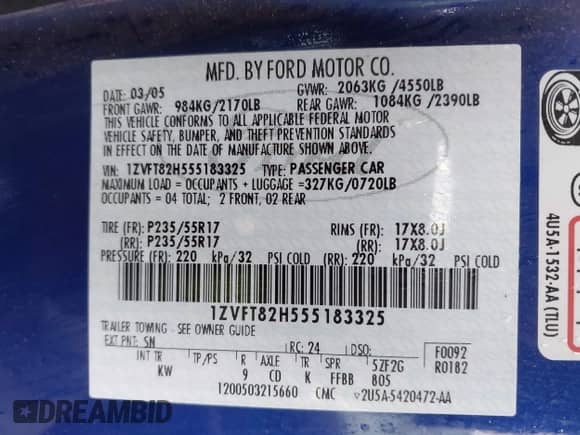 2005 Ford Mustang GT Deluxe с VIN 1ZVFT82H555183325, выставлен на аукционе IAAI как лот 43329725 с пробегом 132 099 миль миль и . История ставок и продаж доступна на DreamBid. Изображение 9.