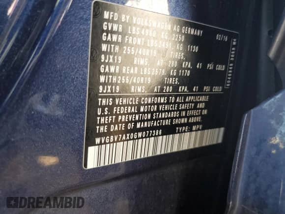 2016 Volkswagen Tiguan SEL z VIN WVGBV7AX0GW077386, wystawiony jako Copart lot #70747695 z przebiegiem 66 699 mil mil oraz Szkoda całkowita • Salvage title. Historia ofert i sprzedaży dostępna na DreamBid. Obrazek 12.