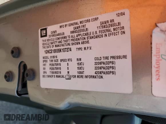 2005 Chevrolet Blazer z VIN 1GNCS18X95K107274, wystawiony jako Copart lot #89013455 z przebiegiem 98 047 mil mil oraz Szkoda całkowita • Salvage title. Historia ofert i sprzedaży dostępna na DreamBid. Obrazek 13.