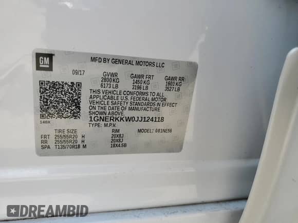 2018 Chevrolet Traverse Premier z VIN 1GNERKKW0JJ124118, wystawiony jako Copart lot #65754855 z przebiegiem 85 752 mil mil oraz Szkoda całkowita • Salvage title. Historia ofert i sprzedaży dostępna na DreamBid. Obrazek 14.