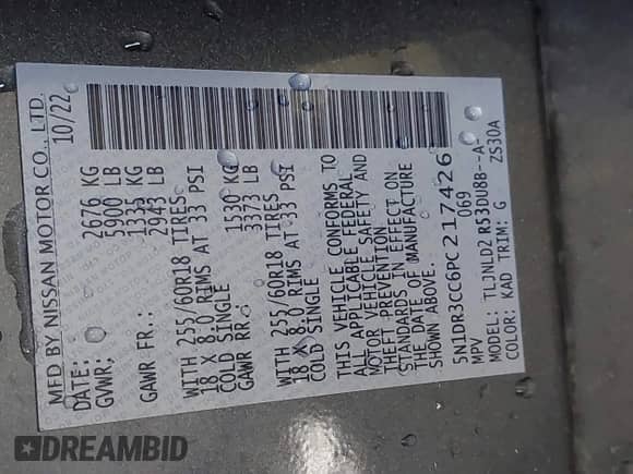 2023 Nissan Pathfinder SL с VIN 5N1DR3CC6PC217426, выставлен на аукционе IAAI как лот 42485676 с пробегом 33 422 миль миль и . История ставок и продаж доступна на DreamBid. Изображение 9.