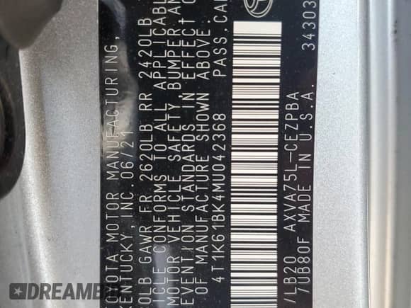 2021 Toyota Camry XSE with VIN 4T1K61BK4MU042368, listed as a Copart auction lot 66713025 with 37,666 mi miles and Salvage title. Bid and sale history available at DreamBid. Image 12.