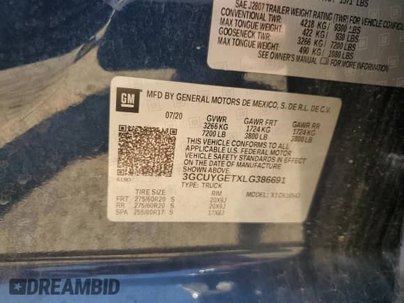 2020 Chevrolet Silverado 1500 LTZ с VIN 3GCUYGETXLG386691, выставлен на аукционе Copart как лот 57436225 с пробегом 107 183 миль миль и Списание • Salvage title. История ставок и продаж доступна на DreamBid. Изображение 12.