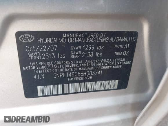 2008 Hyundai Sonata GLS с VIN 5NPET46C88H383741, выставлен на аукционе IAAI как лот 43062027 с пробегом 152 242 миль миль и . История ставок и продаж доступна на DreamBid. Изображение 9.