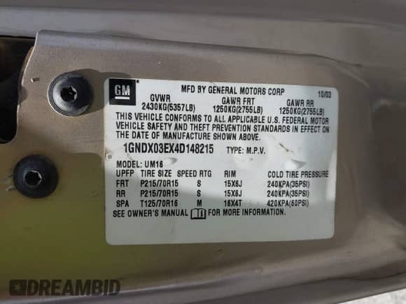 2004 Chevrolet Venture LS с VIN 1GNDX03EX4D148215, выставлен на аукционе IAAI как лот 42771976 с пробегом 223 416 миль миль и . История ставок и продаж доступна на DreamBid. Изображение 9.