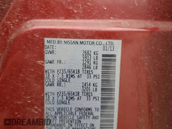 2013 Nissan Pathfinder SL with VIN 5N1AR2MN3DC639534, listed as a Copart auction lot 86900144 with 201,171 mi miles and Salvage title. Bid and sale history available at DreamBid. Image 13.