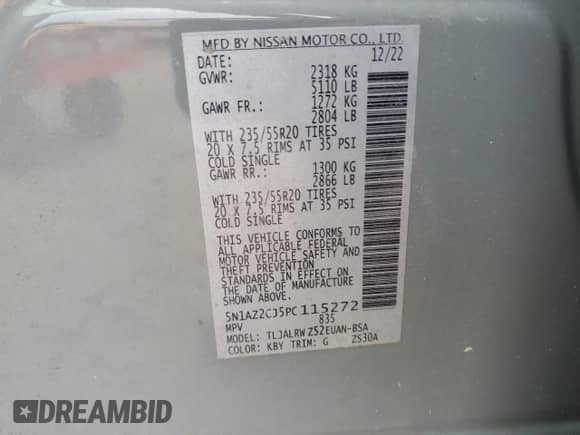 2023 Nissan Murano SL с VIN 5N1AZ2CJ5PC115272, выставлен на аукционе Copart как лот 71256195 с пробегом 27 847 миль миль и Списание • Salvage title. История ставок и продаж доступна на DreamBid. Изображение 13.