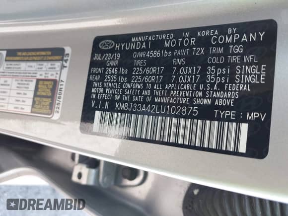 2020 Hyundai Tucson Value с VIN KM8J33A42LU102875, выставлен на аукционе IAAI как лот 43356999 с пробегом 83 088 миль миль и . История ставок и продаж доступна на DreamBid. Изображение 9.