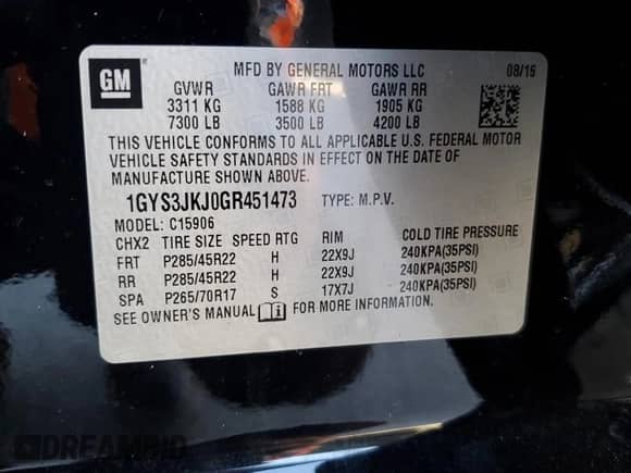 2016 Cadillac Escalade ESV Premium Collection с VIN 1GYS3JKJ0GR451473, выставлен на аукционе Copart как лот 81913174 с пробегом 124 839 миль миль и Списание • Salvage title. История ставок и продаж доступна на DreamBid. Изображение 12.