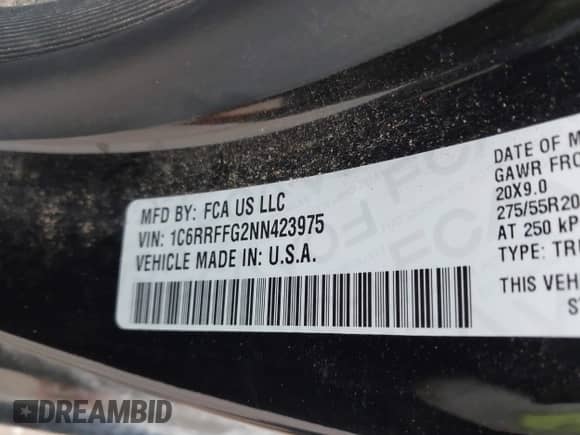 2022 Ram 1500 Big Horn z VIN 1C6RRFFG2NN423975, wystawiony jako IAAI lot #42307356 z przebiegiem 32 449 mil mil oraz . Historia ofert i sprzedaży dostępna na DreamBid. Obrazek 9.