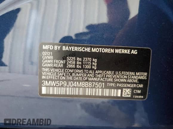 2021 BMW 3 Series 330e xDrive z VIN 3MW5P9J04M8B87501, wystawiony jako Copart lot #56735445 z przebiegiem 25 818 mil mil oraz Szkoda całkowita • Salvage title. Historia ofert i sprzedaży dostępna na DreamBid. Obrazek 12.