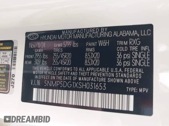 2025 Hyundai Santa Fe Calligraphy with VIN 5NMP5DG1XSH031653, listed as a IAAI auction lot 42960360 with 11,038 mi miles and . Bid and sale history available at DreamBid. Image 9.