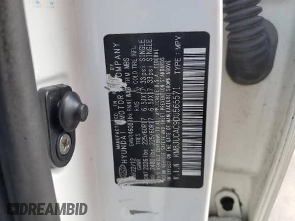 2013 Hyundai Tucson GLS z VIN KM8JUCAC9DU565571, wystawiony jako Copart lot #71464215 z przebiegiem 153 001 mil mil oraz Szkoda całkowita • Salvage title. Historia ofert i sprzedaży dostępna na DreamBid. Obrazek 13.