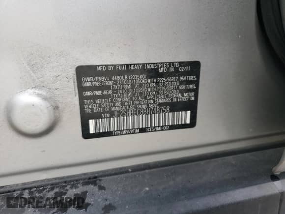 2011 Subaru Forester X Limited z VIN JF2SHBEC8BH748758, wystawiony jako Copart lot #85281055 z przebiegiem 134 632 mil mil oraz Szkoda całkowita • Salvage title. Historia ofert i sprzedaży dostępna na DreamBid. Obrazek 14.