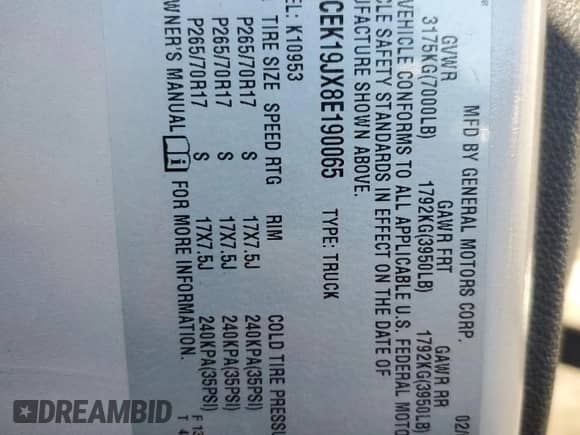 2008 Chevrolet Silverado 1500 1LT с VIN 1GCEK19JX8E190065, выставлен на аукционе Copart как лот 76371654 с пробегом 181 386 миль миль и Списание • Salvage title. История ставок и продаж доступна на DreamBid. Изображение 14.