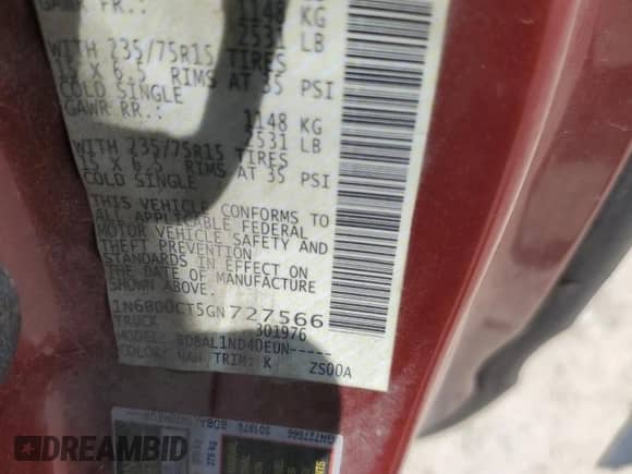 2016 Nissan Frontier S z VIN 1N6BD0CT5GN727566, wystawiony jako Copart lot #67173925 z przebiegiem 135 087 mil mil oraz Szkoda całkowita • Salvage title. Historia ofert i sprzedaży dostępna na DreamBid. Obrazek 12.