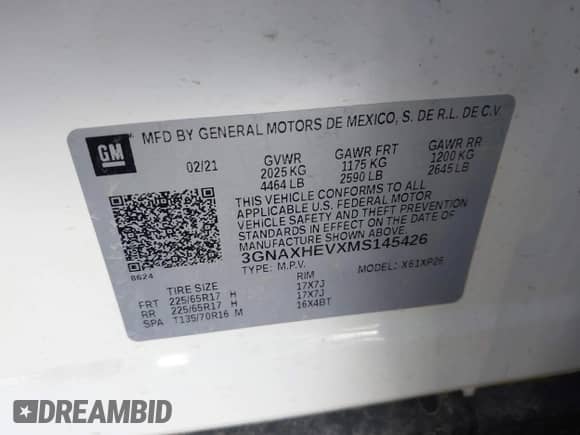 2021 Chevrolet Equinox LS z VIN 3GNAXHEVXMS145426, wystawiony jako IAAI lot #43348611 z przebiegiem 29 730 mil mil oraz . Historia ofert i sprzedaży dostępna na DreamBid. Obrazek 9.