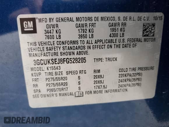 2015 Chevrolet Silverado 1500 LTZ z VIN 3GCUKSEJ8FG528205, wystawiony jako Copart lot #85564914 z przebiegiem 112 696 mil mil oraz Szkoda całkowita • Salvage title. Historia ofert i sprzedaży dostępna na DreamBid. Obrazek 14.