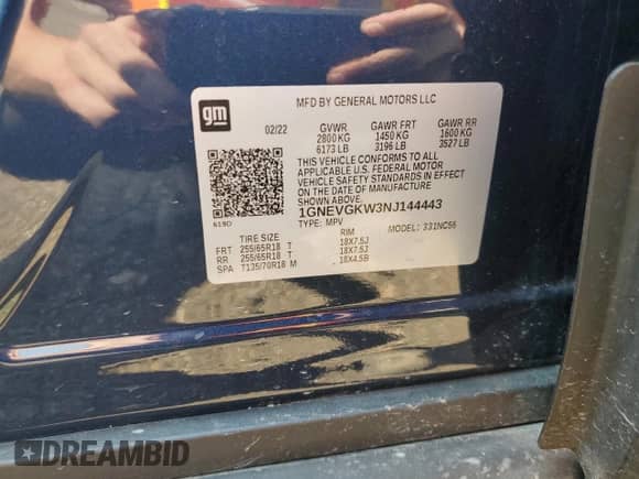 2022 Chevrolet Traverse LT Cloth z VIN 1GNEVGKW3NJ144443, wystawiony jako Copart lot #67251325 z przebiegiem 43 319 mil mil oraz Czysty tytuł • Clean title. Historia ofert i sprzedaży dostępna na DreamBid. Obrazek 14.