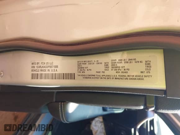 2023 Jeep Grand Cherokee Altitude с VIN 1C4RJKAG5P8871886, выставлен на аукционе IAAI как лот 42803749 с пробегом 54 677 миль миль и . История ставок и продаж доступна на DreamBid. Изображение 9.