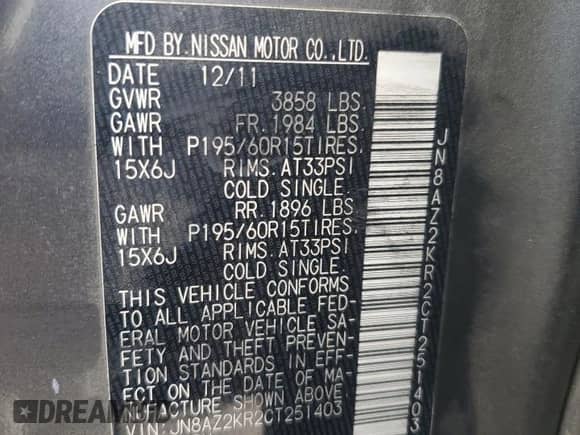 2012 Nissan Cube SL с VIN JN8AZ2KR2CT251403, выставлен на аукционе Copart как лот 60617395 с пробегом 188 261 миль миль и Чистый • Clean title. История ставок и продаж доступна на DreamBid. Изображение 13.