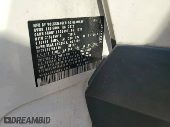 2017 Volkswagen Tiguan S с VIN WVGBV7AX4HK019967, выставлен на аукционе Copart как лот 68024925 с пробегом 100 223 миль миль и Списание • Salvage title. История ставок и продаж доступна на DreamBid. Изображение 14.