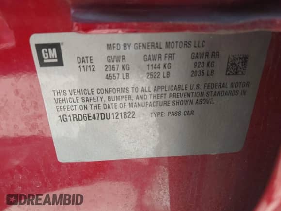 2013 Chevrolet Volt с VIN 1G1RD6E47DU121822, выставлен на аукционе IAAI как лот 43166318 с пробегом 93 428 миль миль и . История ставок и продаж доступна на DreamBid. Изображение 9.