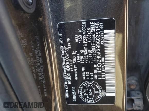 2011 Hyundai Santa Fe SE с VIN 5XYZHDAG9BG039198, выставлен на аукционе Copart как лот 83834795 с пробегом 239 913 миль миль и Списание • Salvage title. История ставок и продаж доступна на DreamBid. Изображение 13.