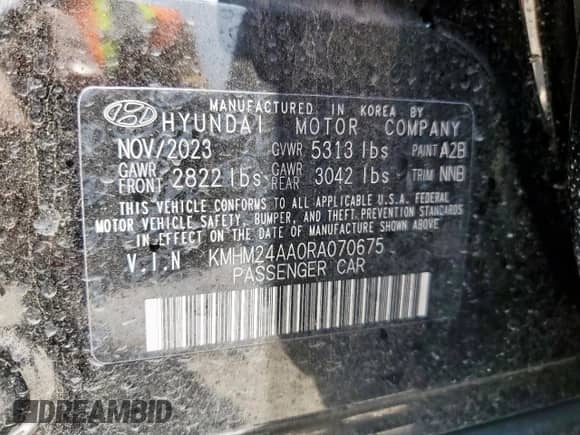2024 Hyundai Ioniq 6 SE с VIN KMHM24AA0RA070675, выставлен на аукционе Copart как лот 61560855 с пробегом 11 267 миль миль и Чистый • Clean title. История ставок и продаж доступна на DreamBid. Изображение 13.