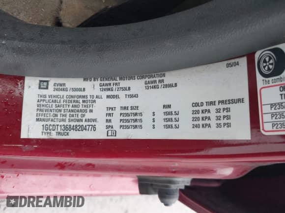 2004 Chevrolet Colorado 1SB LS Z85 z VIN 1GCDT136848204776, wystawiony jako IAAI lot #42364909 z przebiegiem 166 366 mil mil oraz . Historia ofert i sprzedaży dostępna na DreamBid. Obrazek 9.