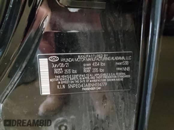 2022 Hyundai Sonata SE with VIN 5NPEG4JA8NH134779, listed as a Copart auction lot 60897335 with 35,935 mi miles and Salvage title. Bid and sale history available at DreamBid. Image 12.