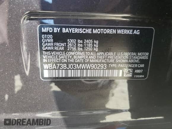 2021 BMW 5 Series 540i xDrive with VIN WBA73BJ03MWW90293, listed as a Copart auction lot 52913955 with 38,196 mi miles and Salvage title. Bid and sale history available at DreamBid. Image 13.