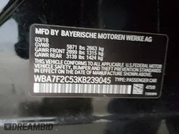 2019 BMW 7 Series 750i xDrive with VIN WBA7F2C53KB239045, listed as a Copart auction lot 51090855 with 95,043 mi miles and Clean title. Bid and sale history available at DreamBid. Image 13.