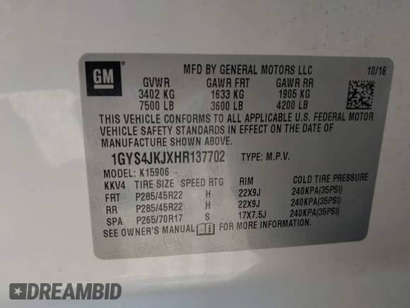 2017 Cadillac Escalade ESV Premium Luxury with VIN 1GYS4JKJXHR137702, listed as a IAAI auction lot 42344804 with 158,048 mi miles and . Bid and sale history available at DreamBid. Image 9.