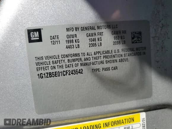 2012 Chevrolet Malibu 1LS z VIN 1G1ZB5E01CF243642, wystawiony jako Copart lot #90620255 z przebiegiem 102 426 mil mil oraz Nie do naprawy • Non repairable. Historia ofert i sprzedaży dostępna na DreamBid. Obrazek 13.