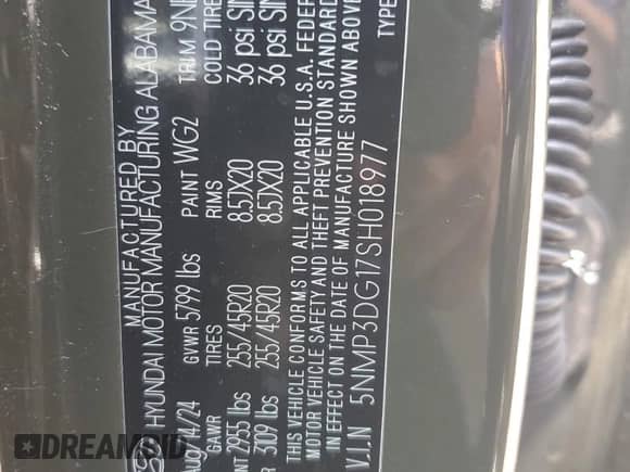 2025 Hyundai Santa Fe Limited с VIN 5NMP3DG17SH018977, выставлен на аукционе Copart как лот 63971825 с пробегом 10 220 миль миль и Списание • Salvage title. История ставок и продаж доступна на DreamBid. Изображение 13.