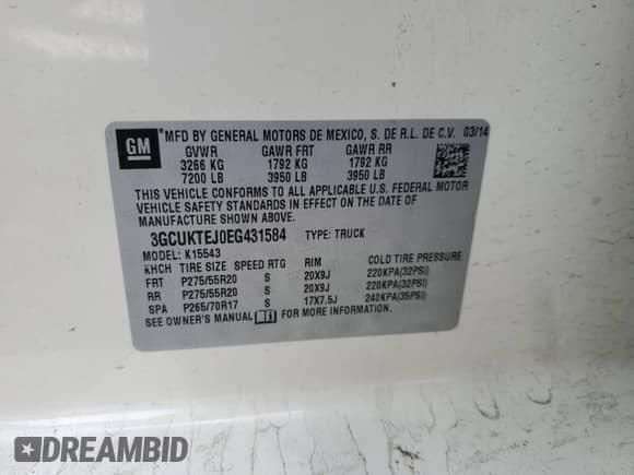 2014 Chevrolet Silverado 1500 High Country with VIN 3GCUKTEJ0EG431584, listed as a Copart auction lot 49073475 with 212,354 mi miles and Salvage title. Bid and sale history available at DreamBid. Image 12.