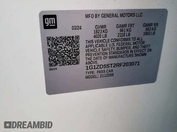 2024 Chevrolet Malibu LT с VIN 1G1ZD5ST2RF203071, выставлен на аукционе Copart как лот 70188215 с пробегом 19 309 миль миль и Списание • Salvage title. История ставок и продаж доступна на DreamBid. Изображение 12.