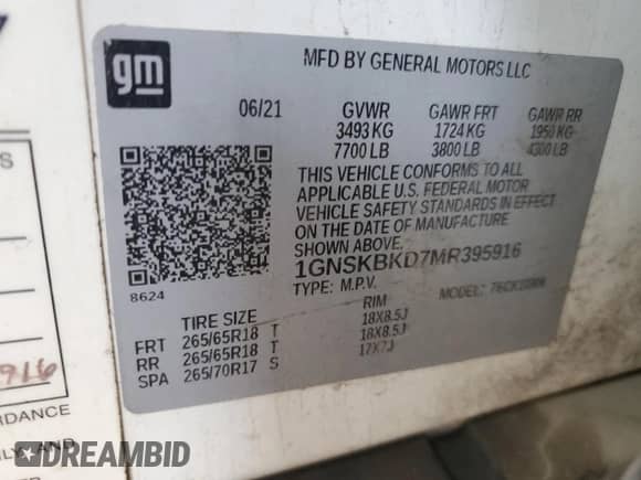 2021 Chevrolet Suburban LS с VIN 1GNSKBKD7MR395916, выставлен на аукционе Copart как лот 62113145 с пробегом 374 527 миль миль и Чистый • Clean title. История ставок и продаж доступна на DreamBid. Изображение 13.