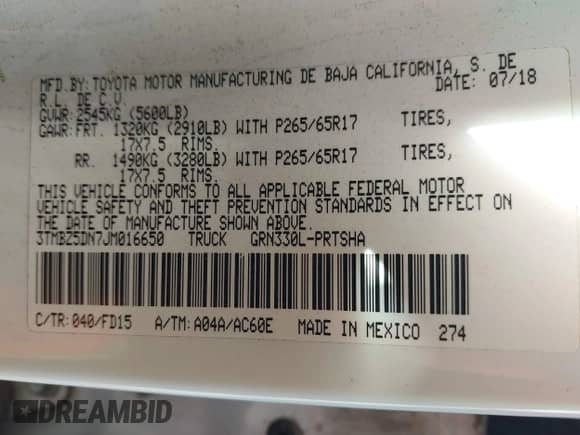 2018 Toyota Tacoma SR5 с VIN 3TMBZ5DN7JM016650, выставлен на аукционе IAAI как лот 41903835 с пробегом 105 123 миль миль и . История ставок и продаж доступна на DreamBid. Изображение 9.