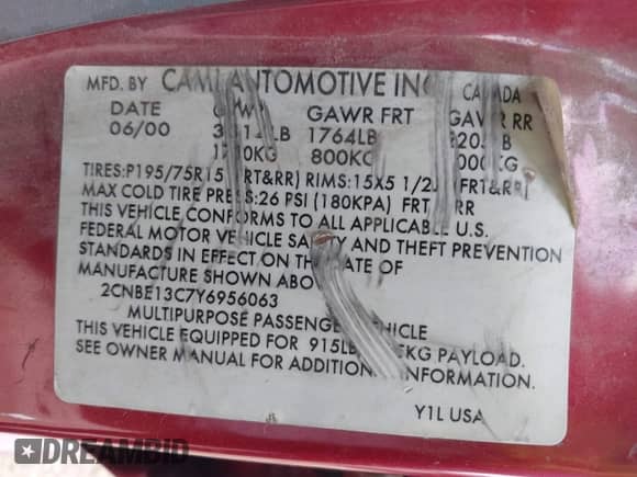 2000 Chevrolet Tracker с VIN 2CNBE13C7Y6956063, выставлен на аукционе IAAI как лот 42805919 с пробегом 176 684 миль миль и . История ставок и продаж доступна на DreamBid. Изображение 9.