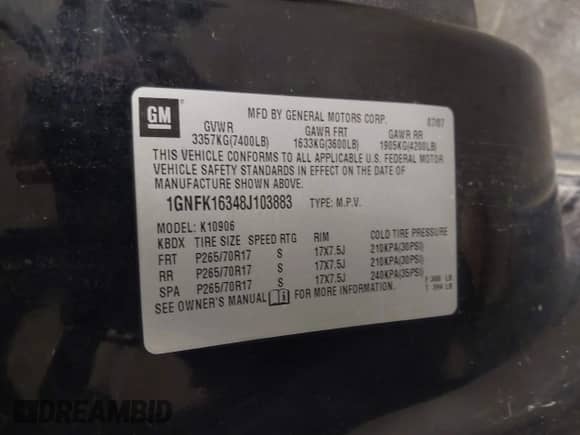 2008 Chevrolet Suburban 2LT с VIN 1GNFK16348J103883, выставлен на аукционе IAAI как лот 42593866 с пробегом 272 026 миль миль и . История ставок и продаж доступна на DreamBid. Изображение 9.