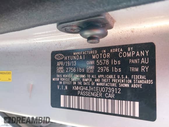 2014 Hyundai Equus Signature z VIN KMHGH4JH1EU073912, wystawiony jako IAAI lot #41672671 z przebiegiem 168 197 mil mil oraz . Historia ofert i sprzedaży dostępna na DreamBid. Obrazek 9.