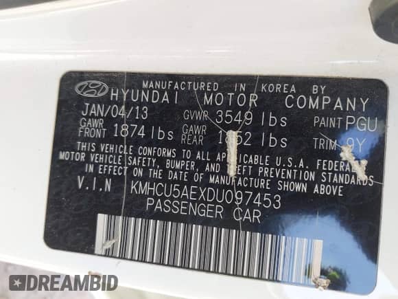 2013 Hyundai Accent SE with VIN KMHCU5AEXDU097453, listed as a IAAI auction lot 43424128 with 234,011 mi miles and . Bid and sale history available at DreamBid. Image 9.