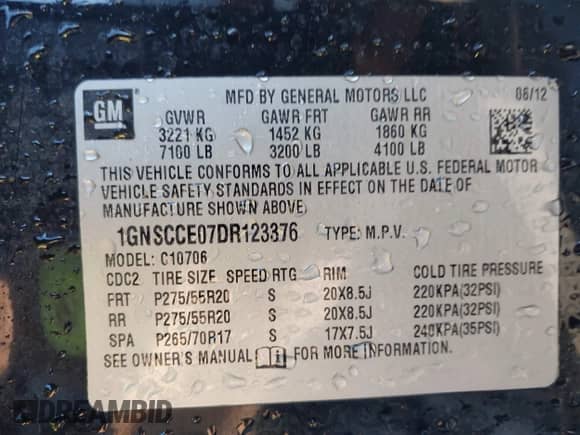 2013 Chevrolet Tahoe LTZ с VIN 1GNSCCE07DR123376, выставлен на аукционе IAAI как лот 41750363 с пробегом 115 611 миль миль и . История ставок и продаж доступна на DreamBid. Изображение 9.