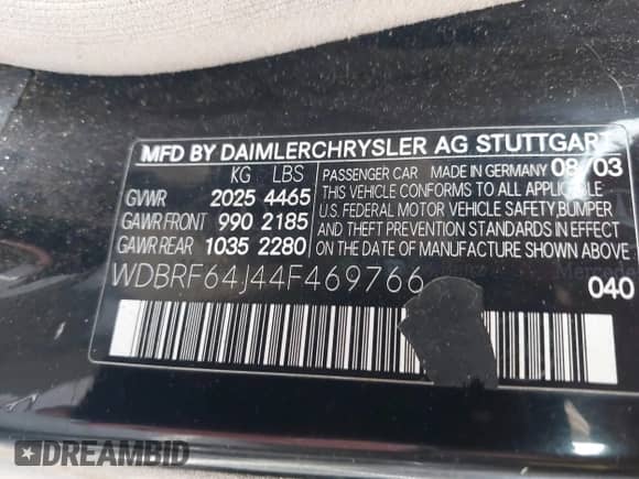 2004 Mercedes-Benz C 320 with VIN WDBRF64J44F469766, listed as a IAAI auction lot 41899612 with Not provided miles and . Bid and sale history available at DreamBid. Image 9.