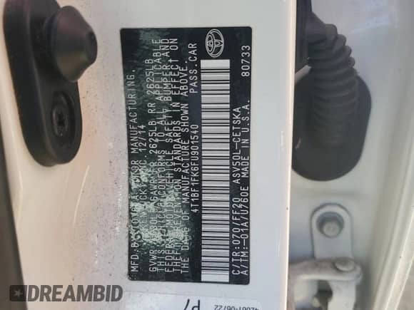 2015 Toyota Camry SE z VIN 4T1BF1FK6FU901540, wystawiony jako Copart lot #67824065 z przebiegiem 120 485 mil mil oraz Szkoda całkowita • Salvage title. Historia ofert i sprzedaży dostępna na DreamBid. Obrazek 12.