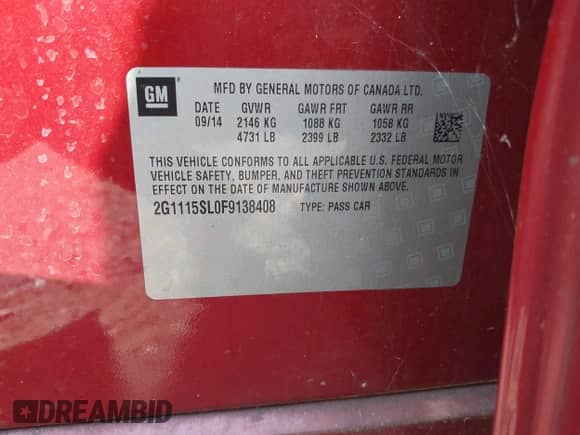 2015 Chevrolet Impala LT с VIN 2G1115SL0F9138408, выставлен на аукционе IAAI как лот 43191349 с пробегом 261 661 миль миль и . История ставок и продаж доступна на DreamBid. Изображение 9.
