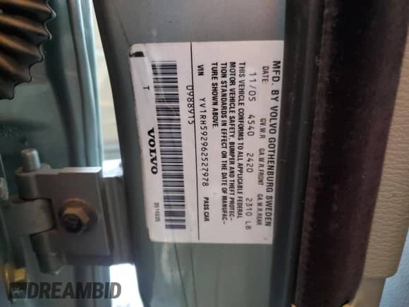2006 Volvo S60 2.5L Turbo с VIN YV1RH592962527978, выставлен на аукционе Copart как лот 65949275 с пробегом 158 744 миль миль и Списание • Salvage title. История ставок и продаж доступна на DreamBid. Изображение 12.